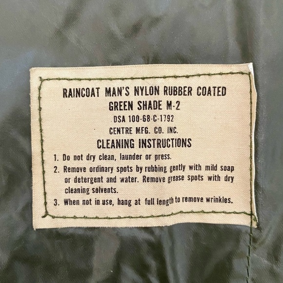 Vintage 1968 US Army Green Trench Rain Coat Nylon Rubber Coated Long Men’s Small - Picture 5 of 11